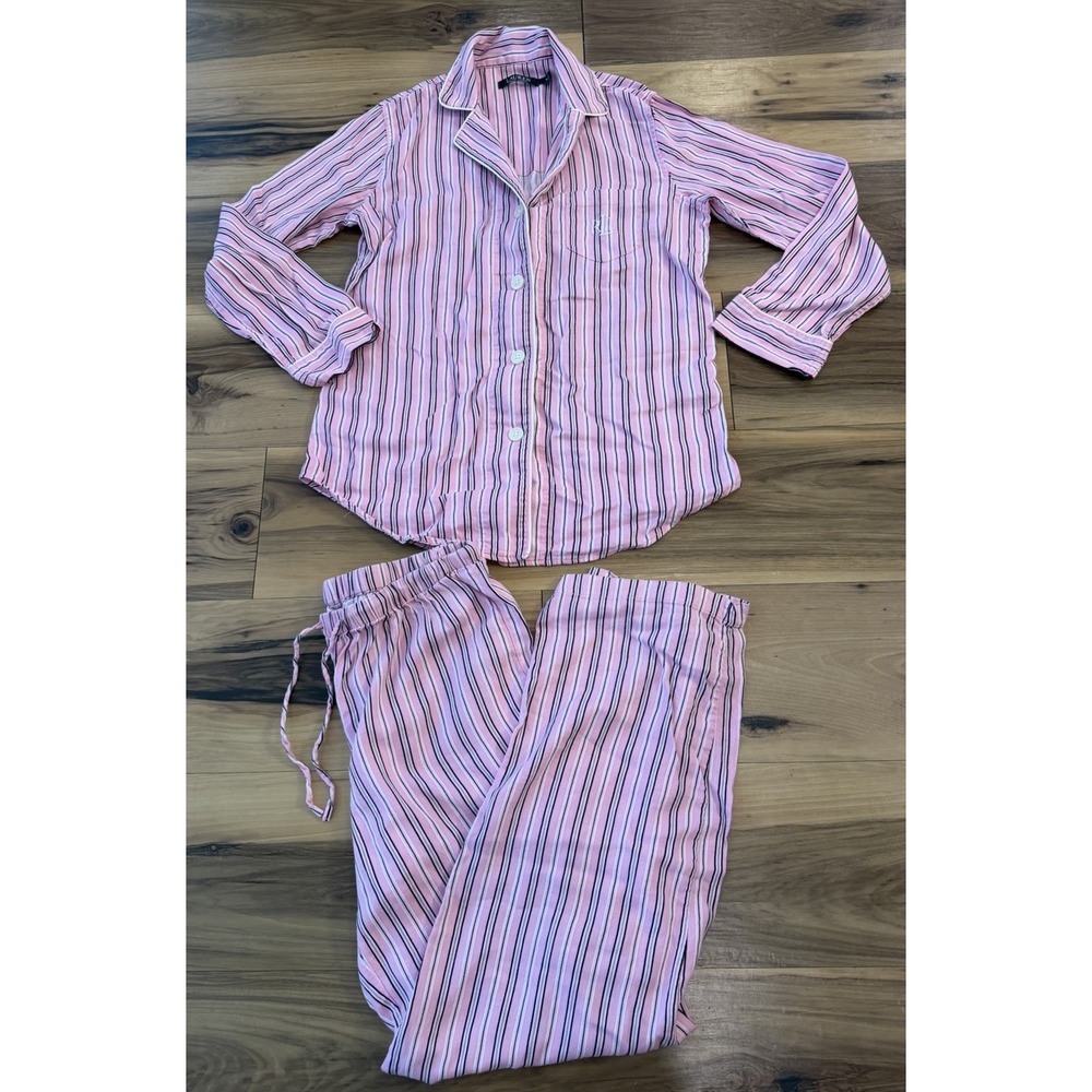 Lauren Ralph Lauren Women's M Pink Striped Pajama Set Button Down Pants